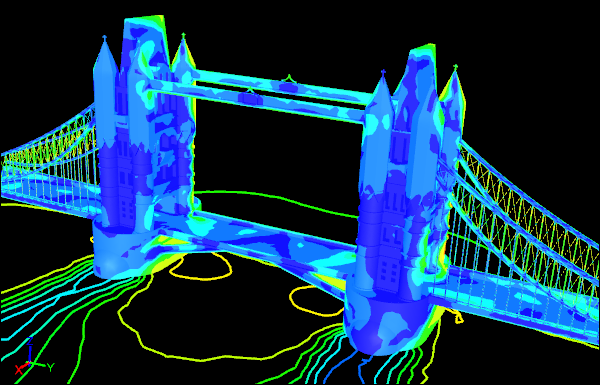 Tower Bridge CFD Shaded Velocity Contours
