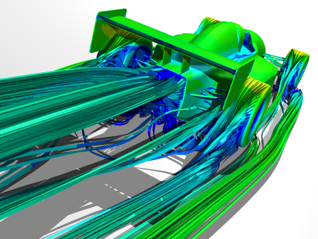 Caedium CFD Simulation: Open wheel racecar streamlines