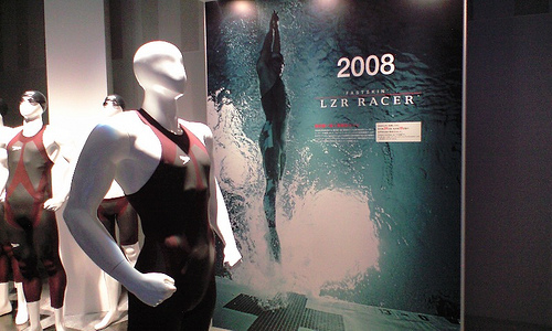 Speedo LZR Racer: Uses textured panels to reduce drag