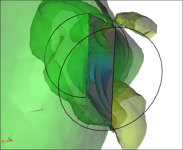 Pressure Iso-Surfaces for Rotating Paper Sheet at 90 Degrees