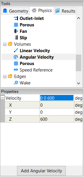 Angular Velocity Tool Properties