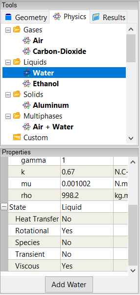 Water Tool Properties