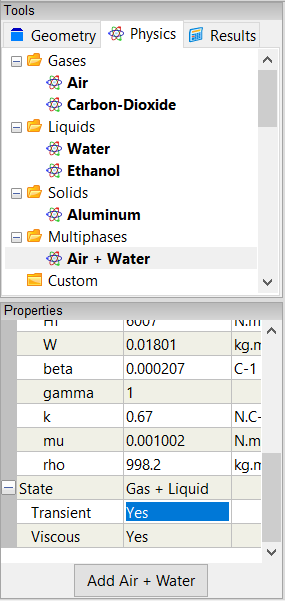 Air + Water Tool Properties