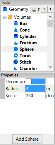 Settings for the sphere